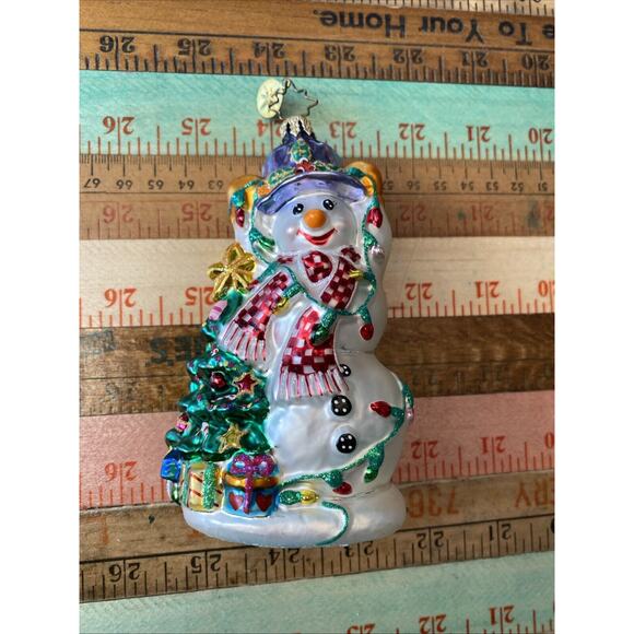 Christopher Radko Snowman Glowman Glass Christmas Tree 5 in Blown Ornament - Picture 12 of 15